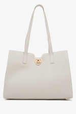 Hellbeiger Damen-Shopper aus echtem Leder mit edlen Golddetails Estro ER00115798.