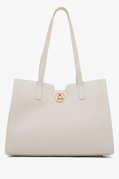 Hellbeiger Damen-Shopper aus echtem Leder mit edlen Golddetails Estro ER00115798.
