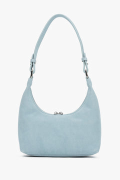 Rückansicht der kompakten hellblauen Schultertasche für Damen.