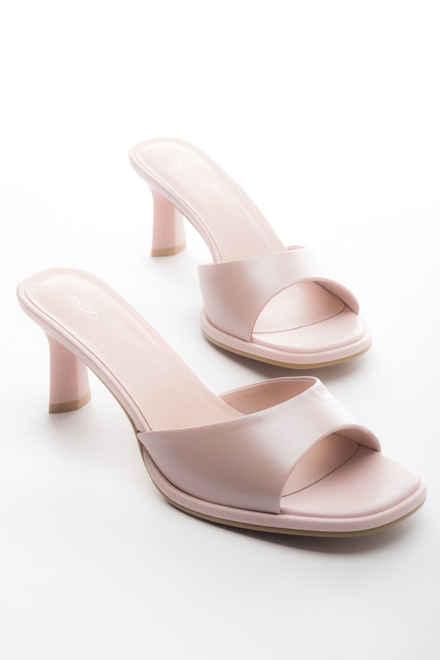 Hellrosa Damen-Mules aus Echtes Leder mit Absatz Estro ER00118923.