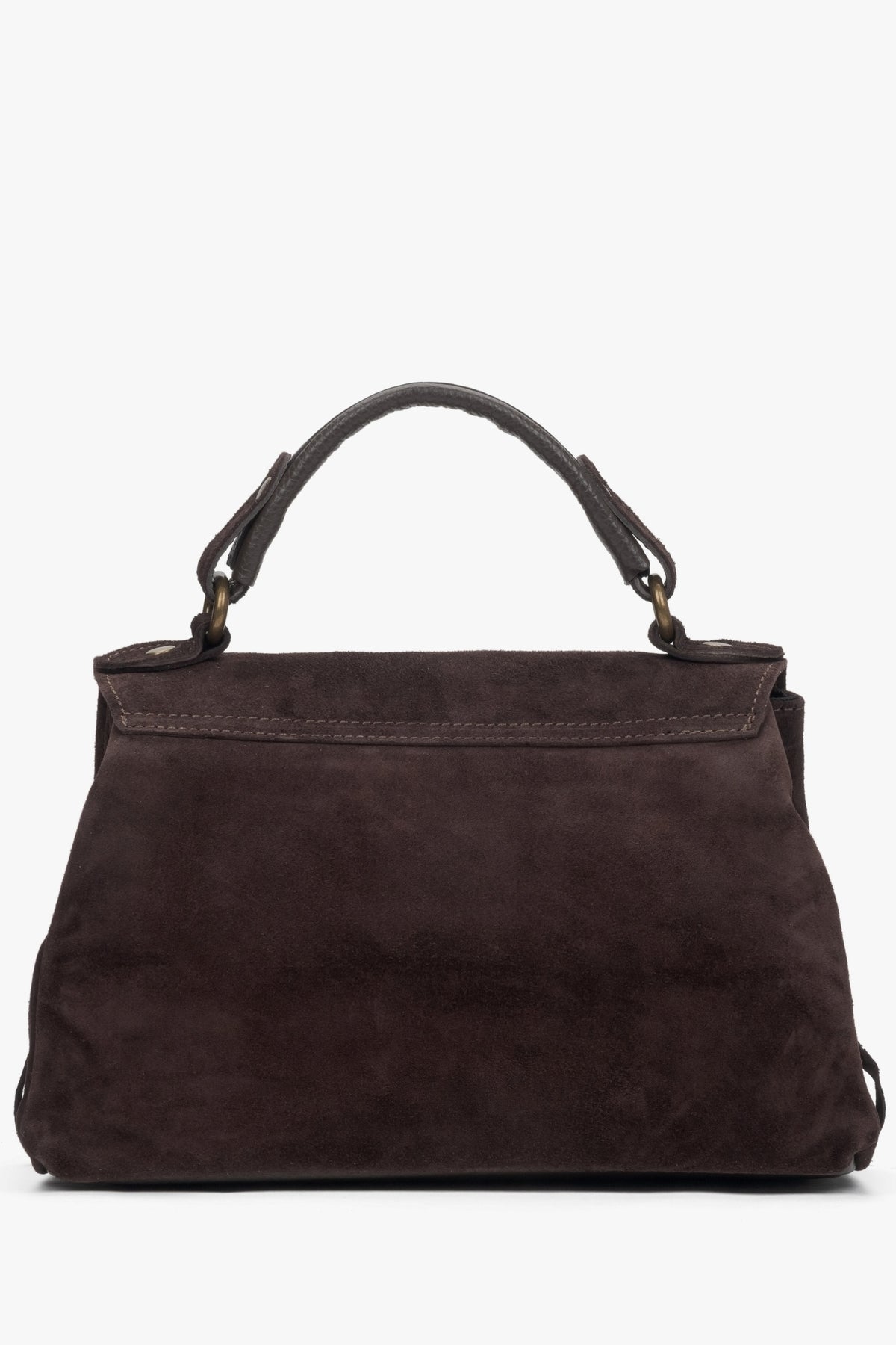 Kleine dunkelbraune Damen-Handtasche aus edlem italienischem Velours mit Fransen Estro.