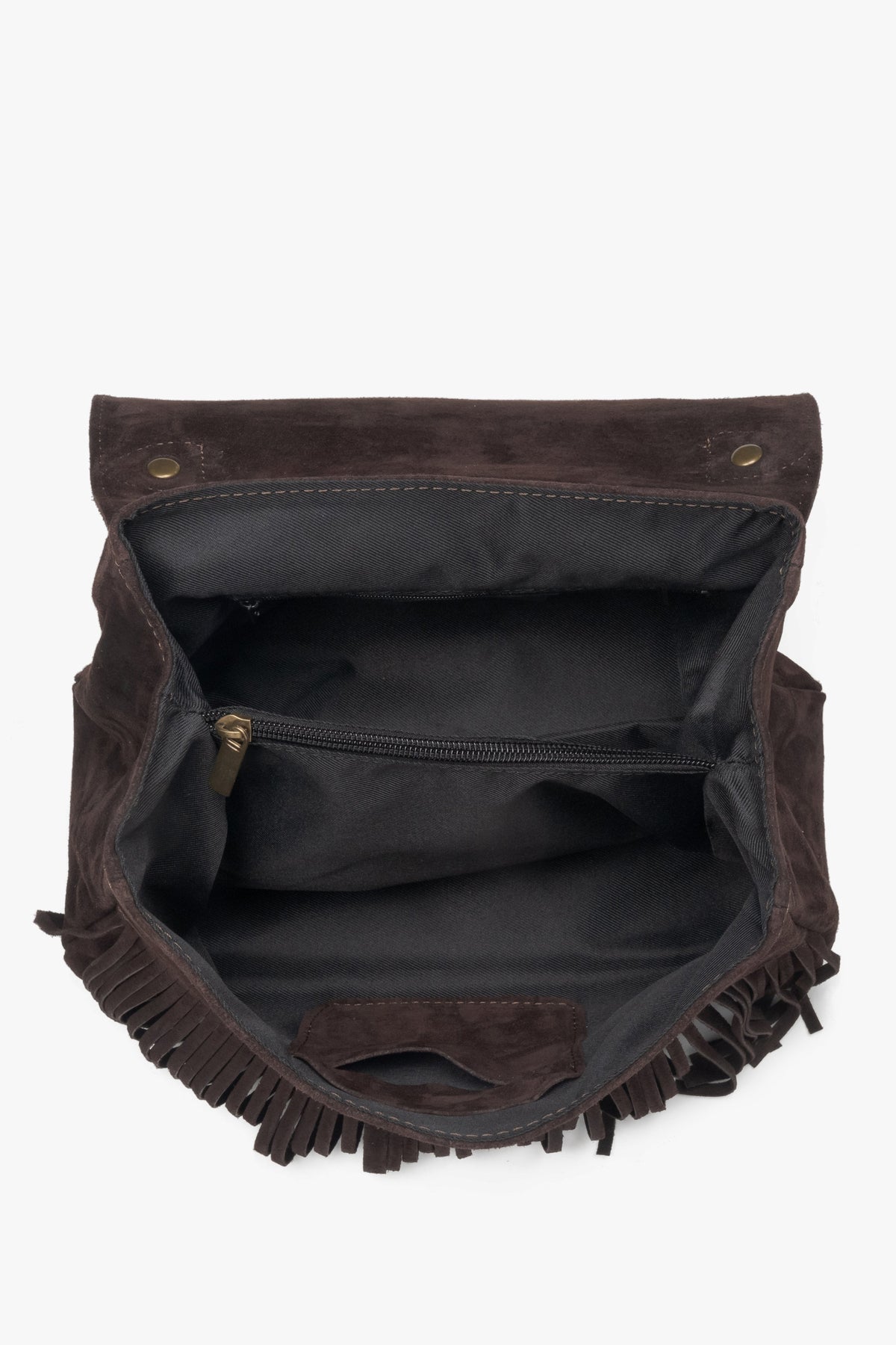 Kleine dunkelbraune Damen-Handtasche aus edlem italienischem Velours mit Fransen Estro.
