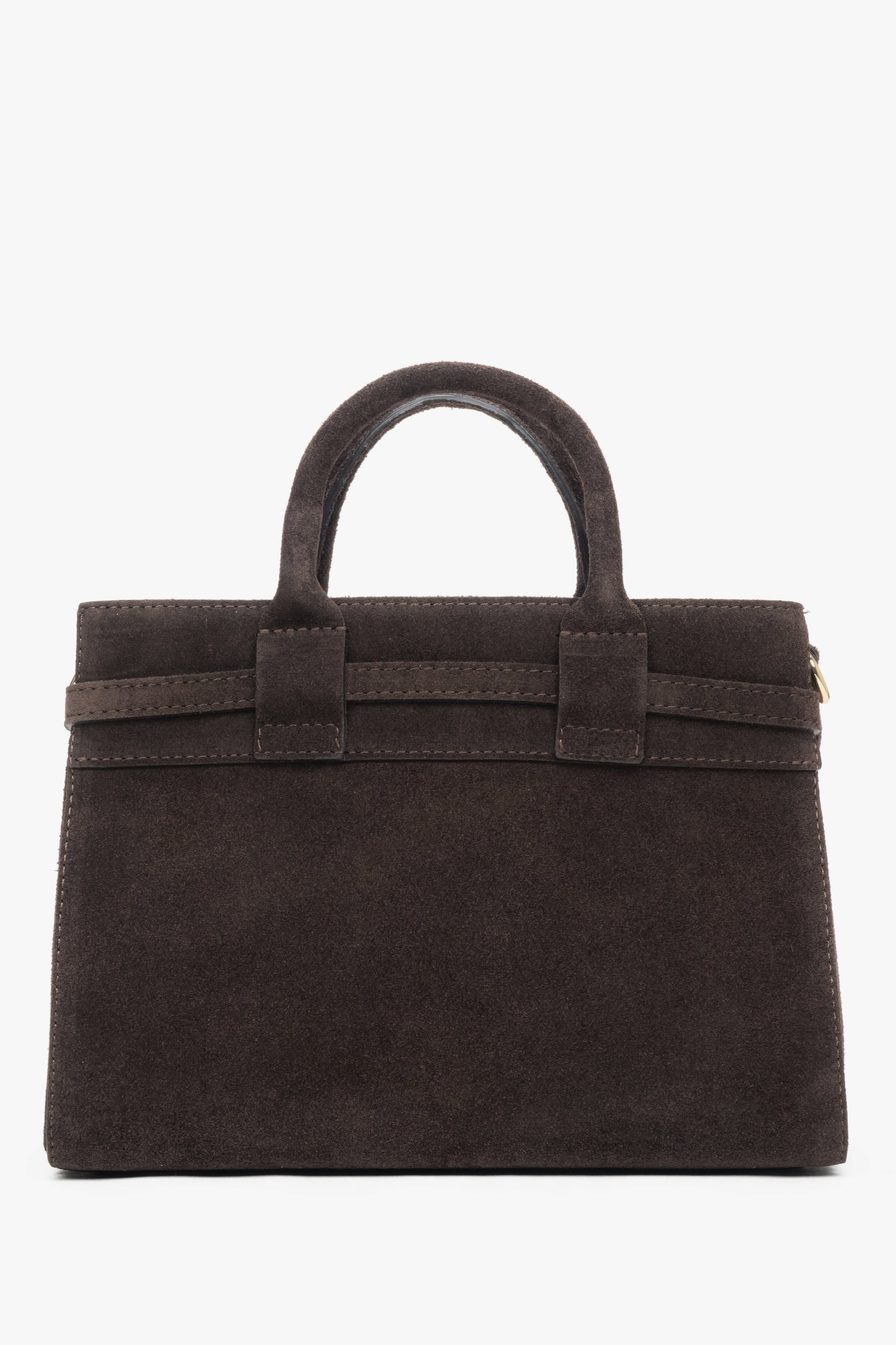 Rückwärtige Ansicht der eleganten dunklen Velours-Handtasche