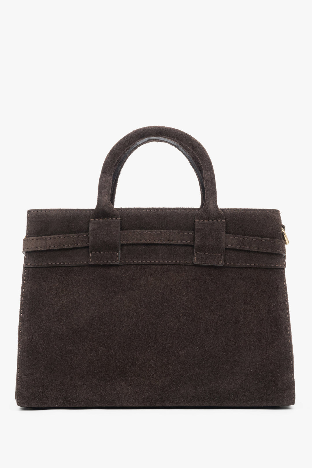 Rückwärtige Ansicht der eleganten dunklen Velours-Handtasche