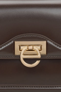 Kleine dunkelbraune Damen-Schultertasche mit edlen goldfarbenen Beschlägen Estro ER00115778