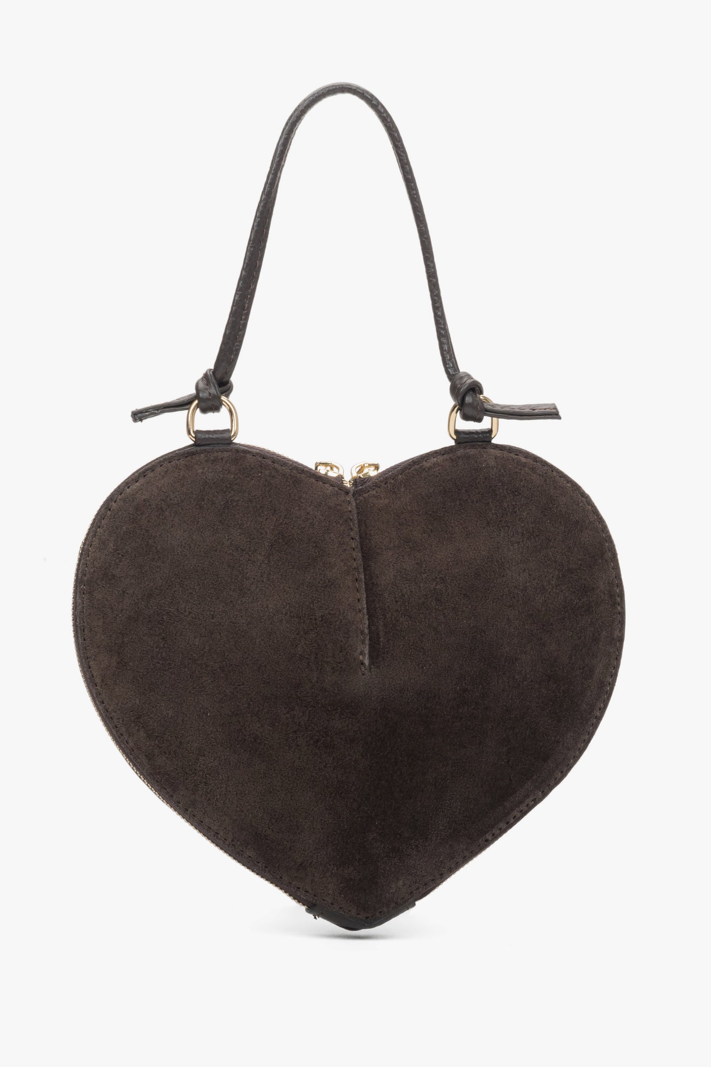 Rückwärtige Ansicht der dunkelbraunen Herz-Tasche aus italienischem Premium-Velours