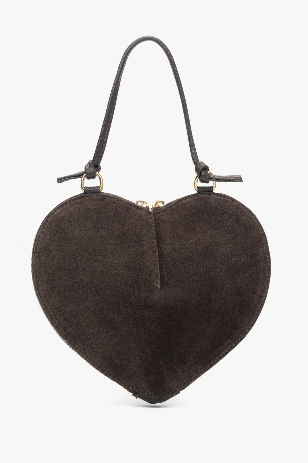 Rückwärtige Ansicht der dunkelbraunen Herz-Tasche aus italienischem Premium-Velours