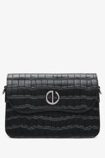 Kleine schwarze Damen-Handtasche aus echtem Leder mit Prägung Estro ER00115963.