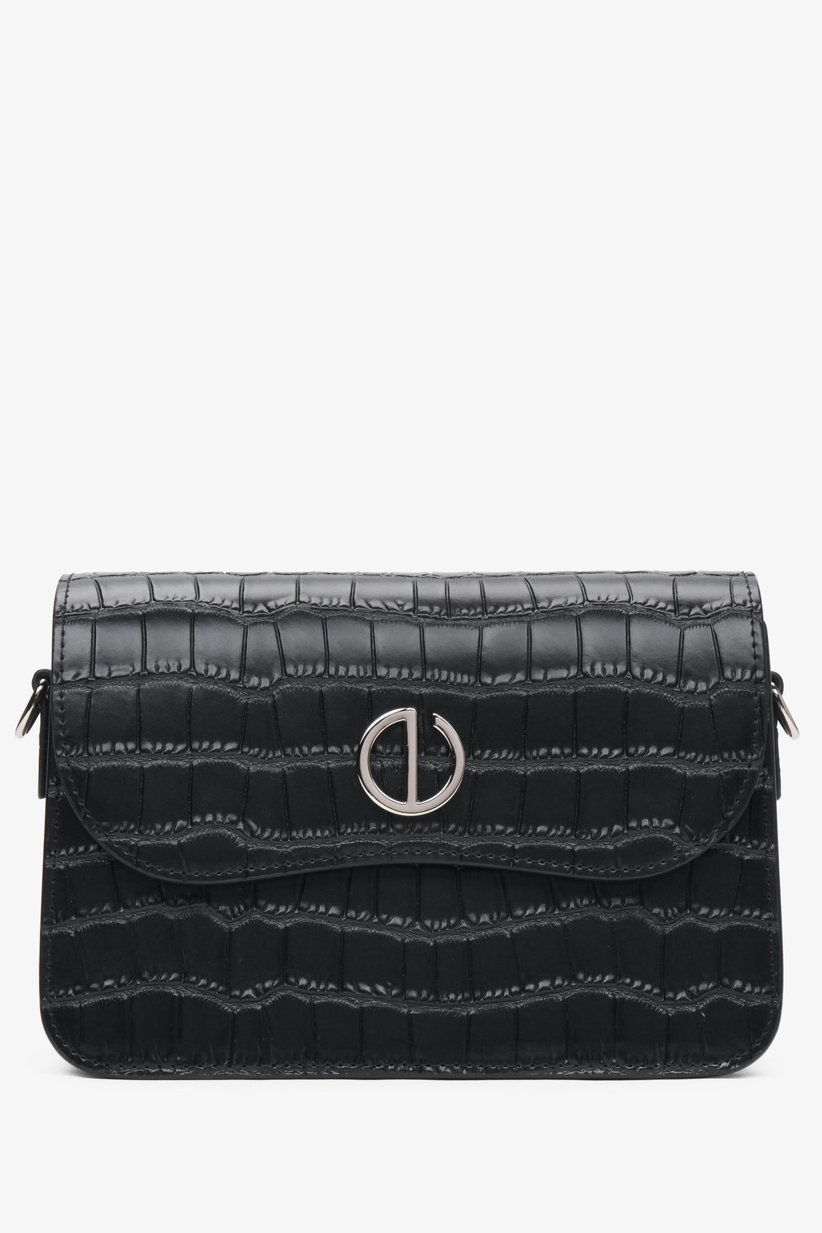 Kleine schwarze Damen-Handtasche aus echtem Leder mit Prägung Estro ER00115963.