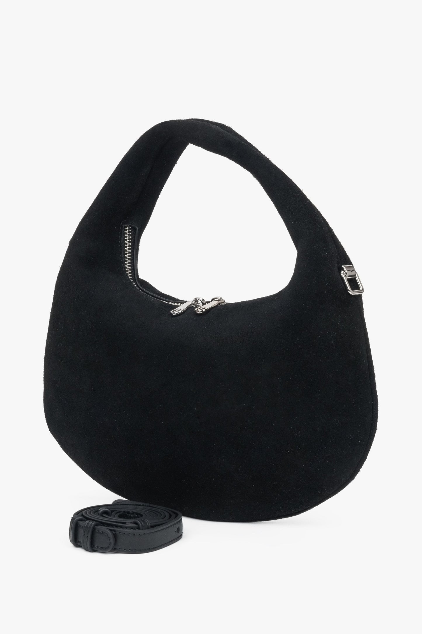 Schwarze Damen-Henkeltasche aus natürlichem Velours.