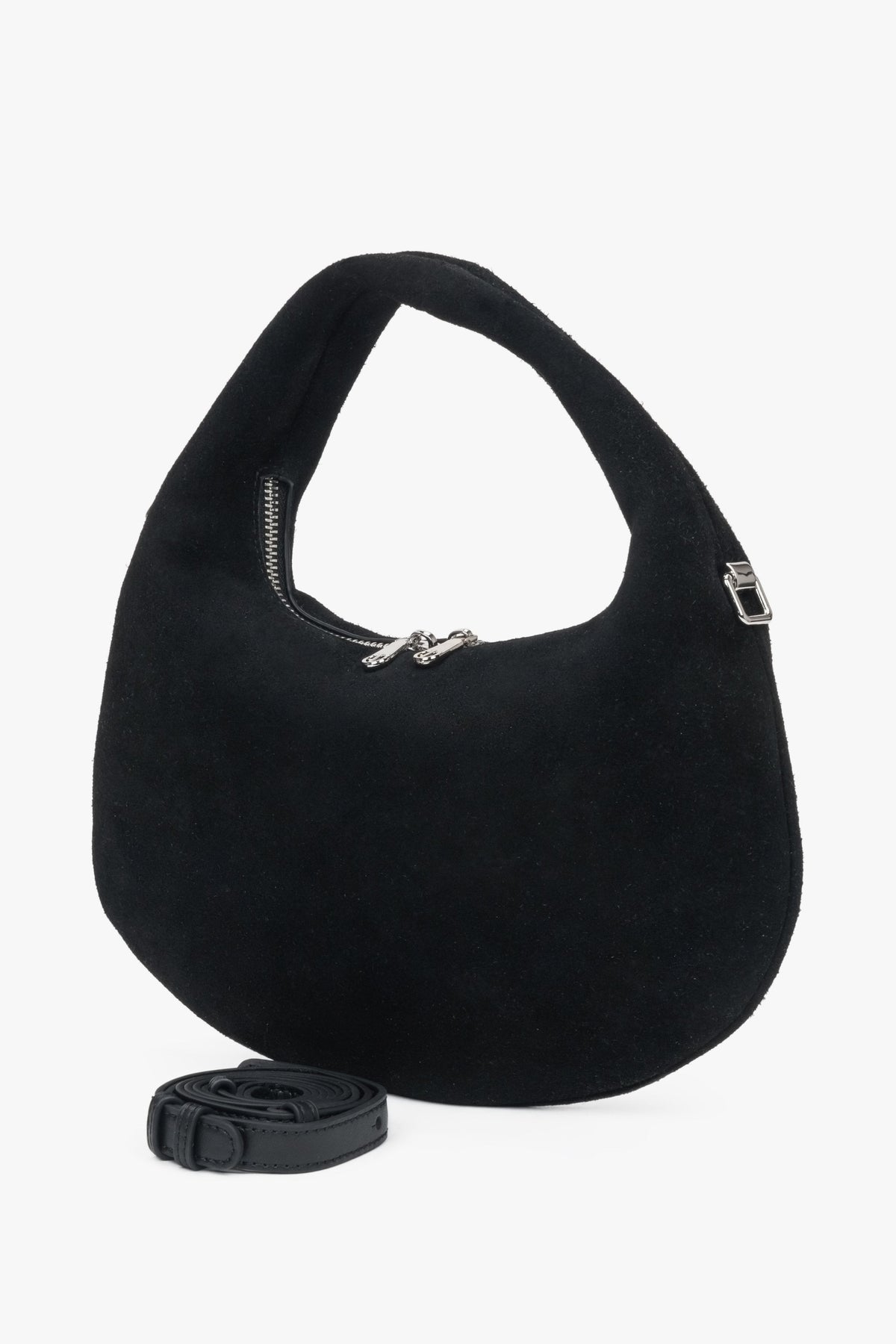 Schwarze Damen-Henkeltasche aus natürlichem Velours.