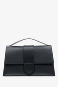 Kleine schwarze Damen-Handtasche aus edlem italienischem Echtleder mit Überschlag Estro ER00114072.