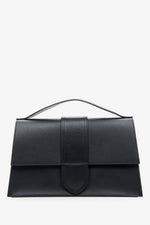 Kleine schwarze Damen-Handtasche aus edlem italienischem Echtleder mit Überschlag Estro ER00114072.