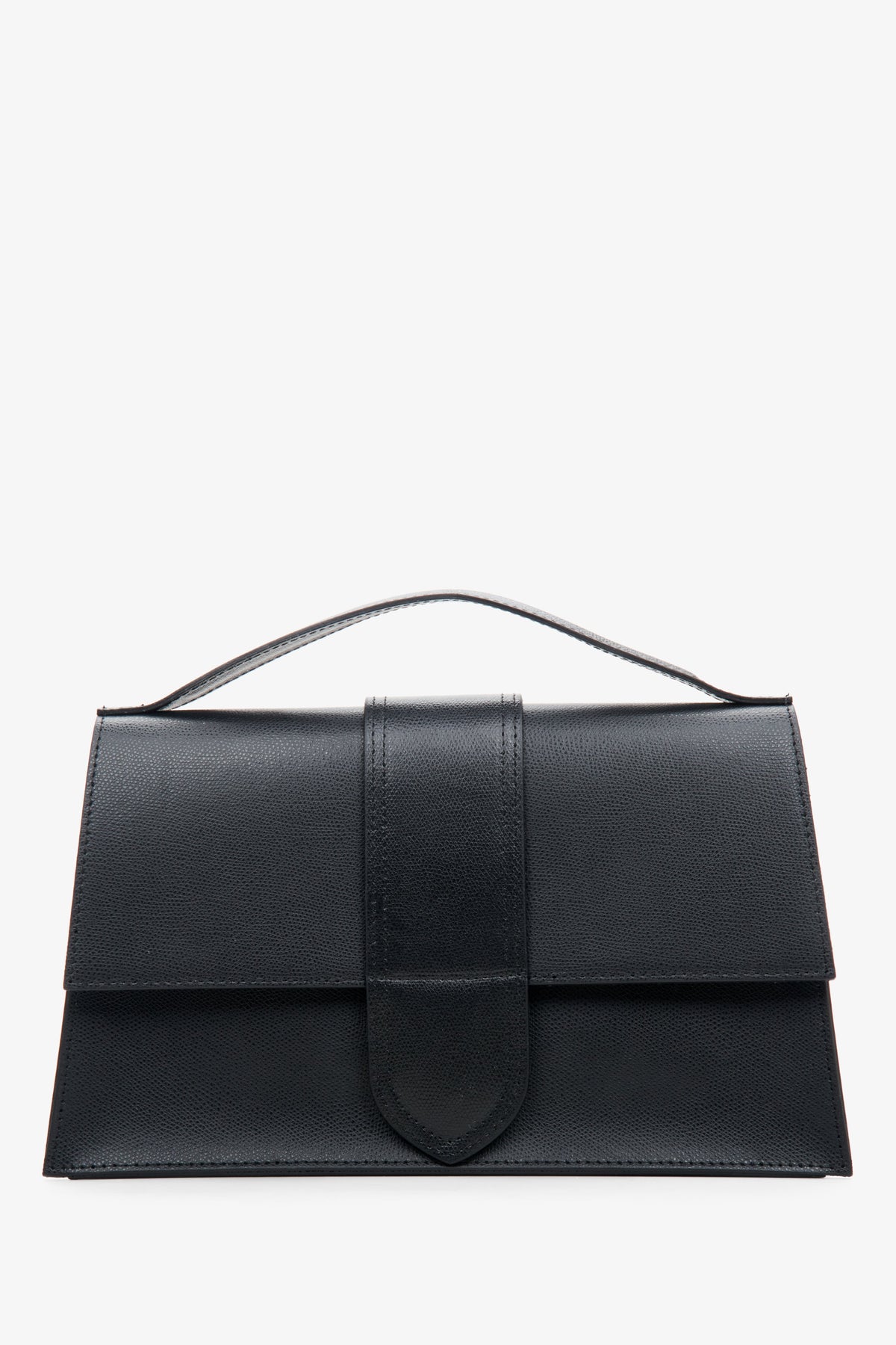 Kleine schwarze Damen-Handtasche aus edlem italienischem Echtleder mit Überschlag Estro ER00114072.