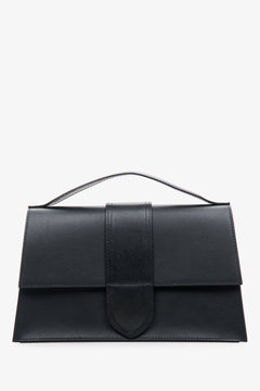 Kleine schwarze Damen-Handtasche aus edlem italienischem Echtleder mit Überschlag Estro ER00114072.