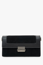 Kleine schwarze Damen-Handtasche aus einem edlen Leder-Velours-Mix mit silberfarbenen Details Estro ER00115769.