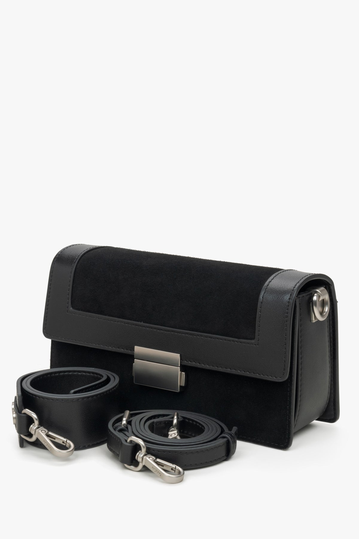 Schwarze Damenhandtasche aus Leder und Velours von Estro.