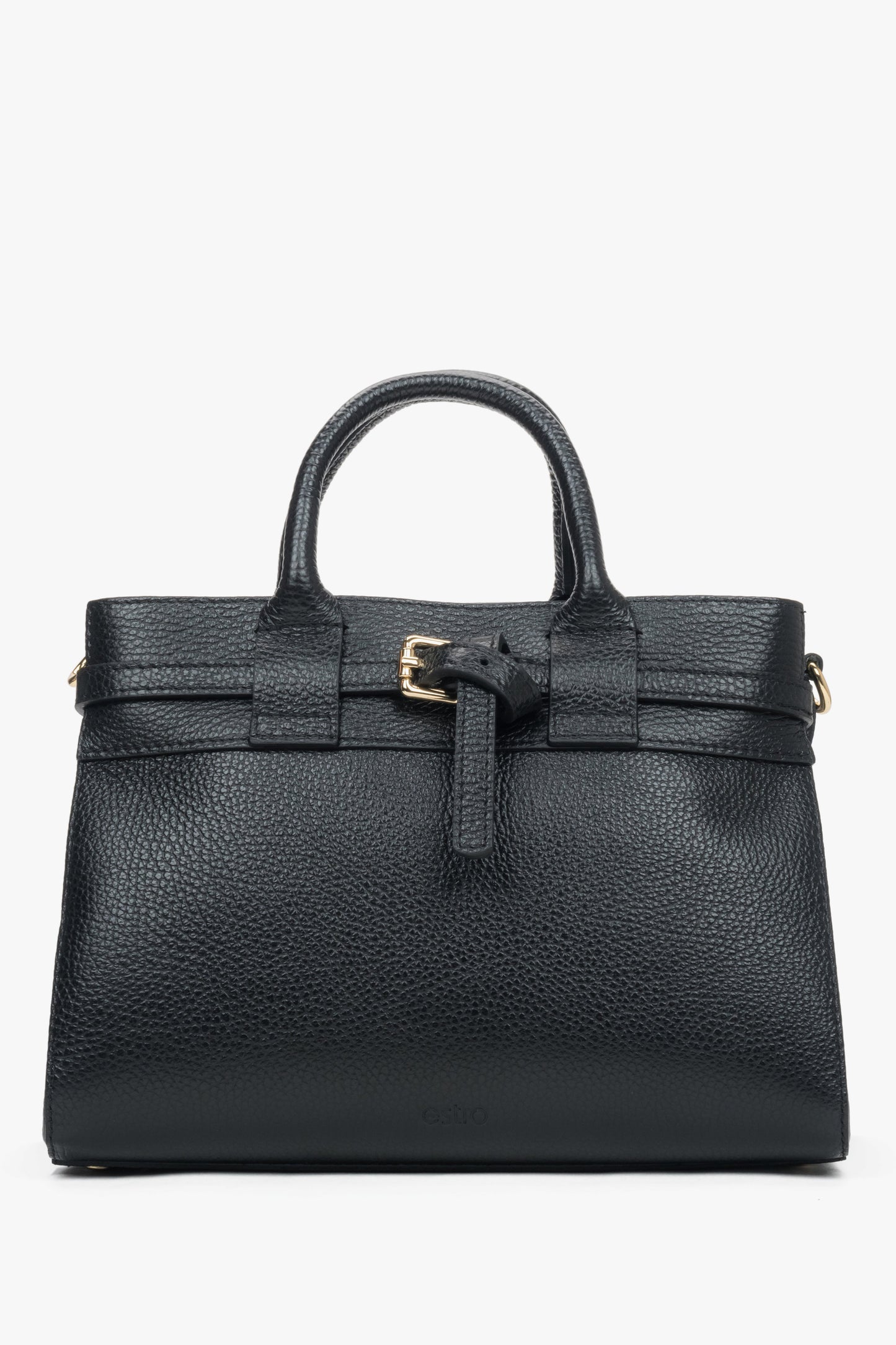 Rückansicht der kleinen schwarzen Damen-Henkeltasche aus italienischem Leder.
