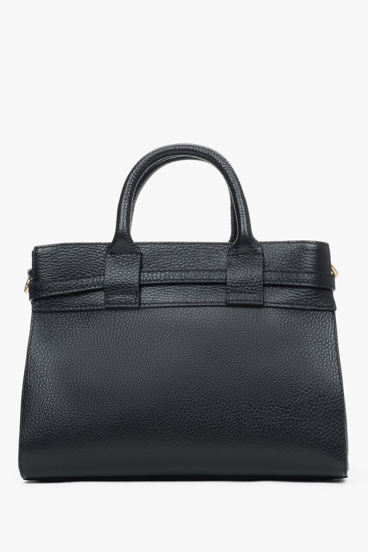 Rückansicht der kleinen schwarzen Damen-Henkeltasche aus italienischem Leder.
