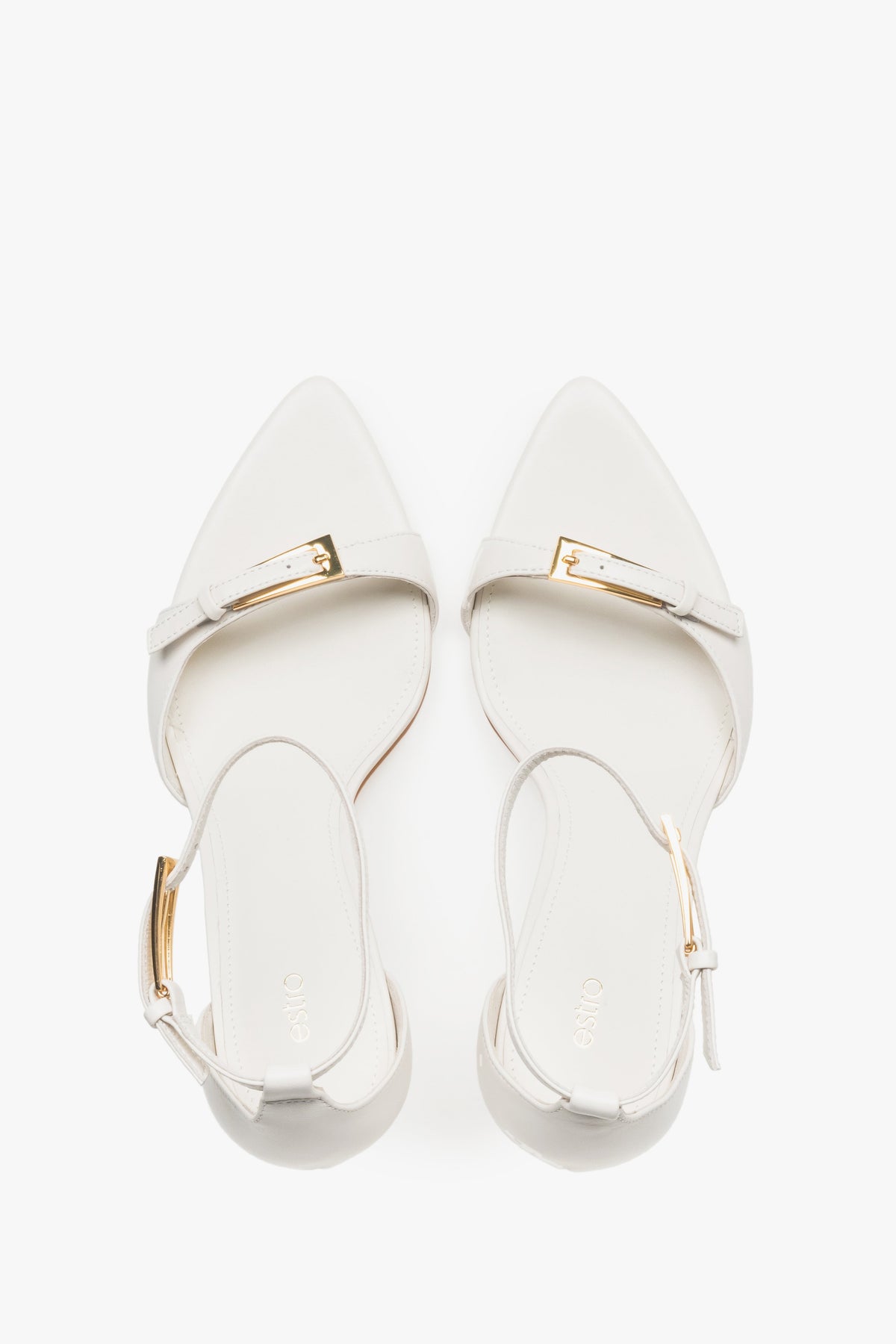 Milchbeige Damen-Sandaletten aus Leder von oben mit Chevreau-Decksohle