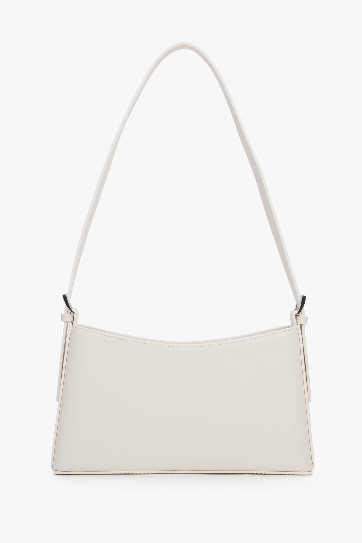 Milchbeige Damen-Schultertasche aus Leder in Frontansicht mit kurzem Riemen