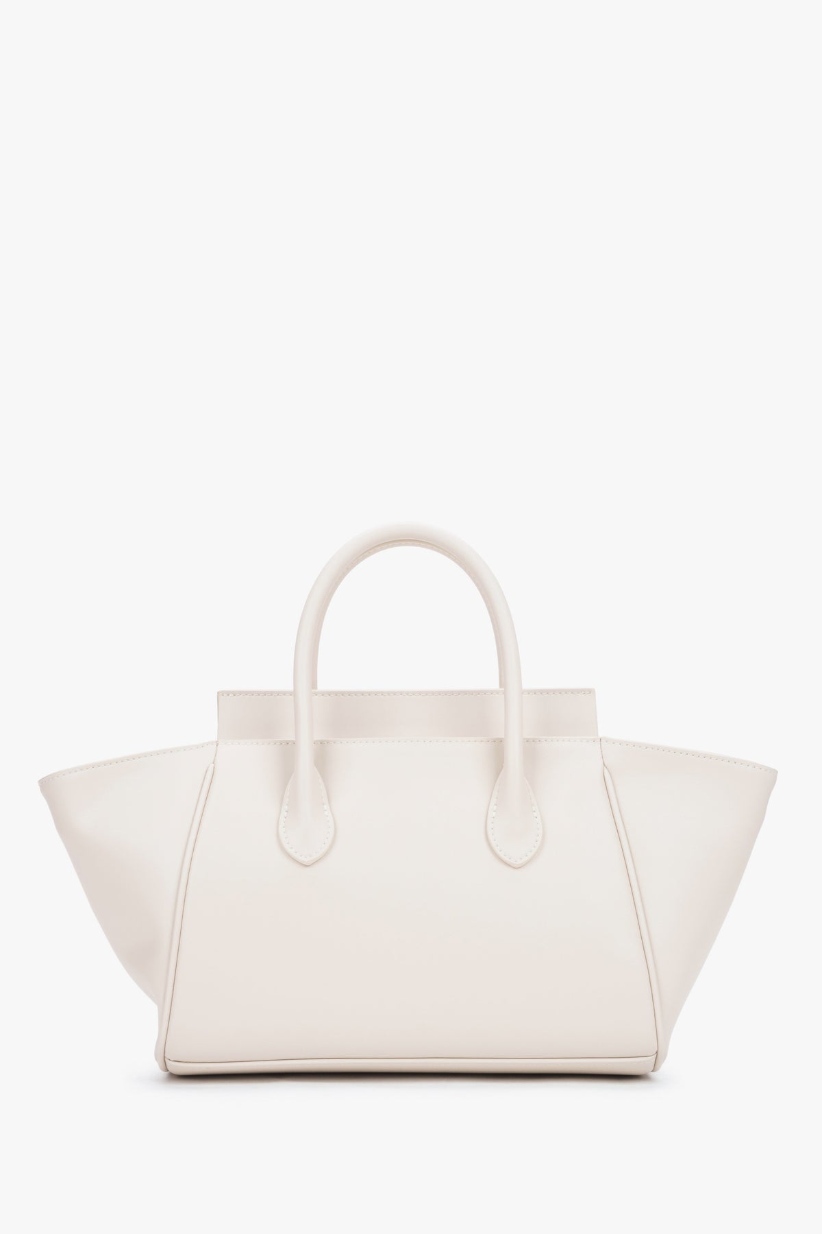Milchbeige Echtleder-Tasche mit kurzen Griffen Seitenprofil