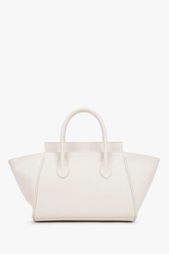 Milchbeige Echtleder-Tasche mit kurzen Griffen Seitenprofil