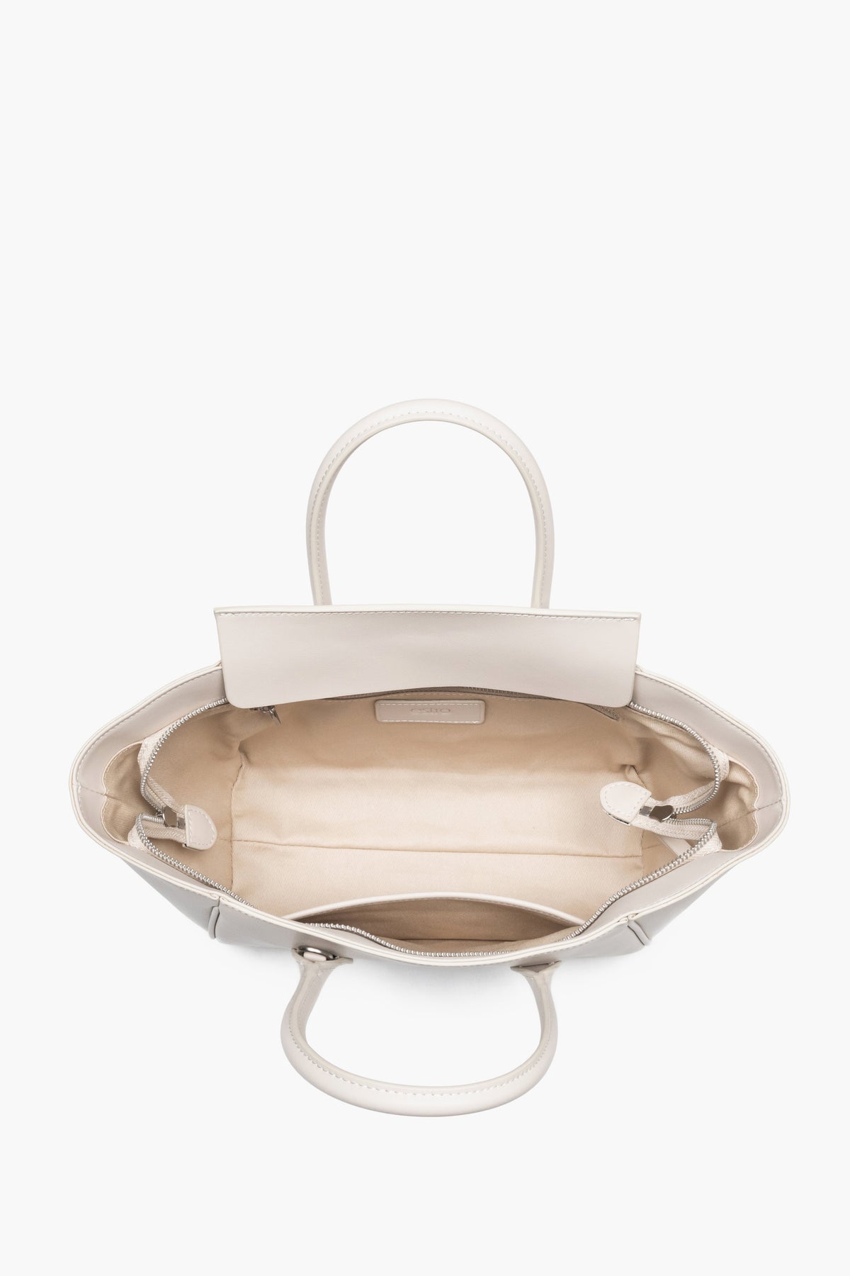 Damen-Tote-Bag in Milchbeige aus glattem Leder von oben gesehen