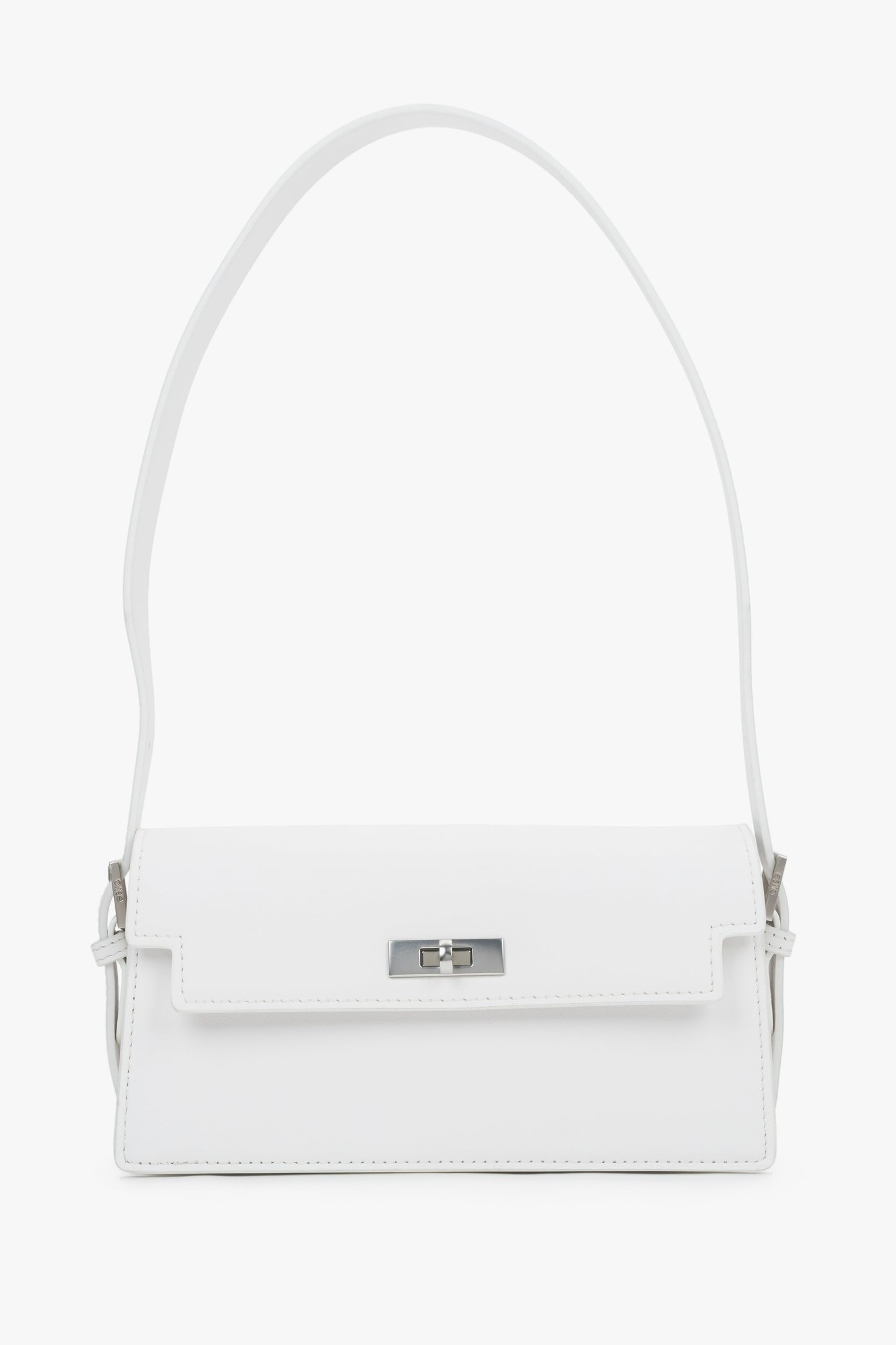 Milchweiße Damen-Schultertasche aus Leder in Vorderansicht