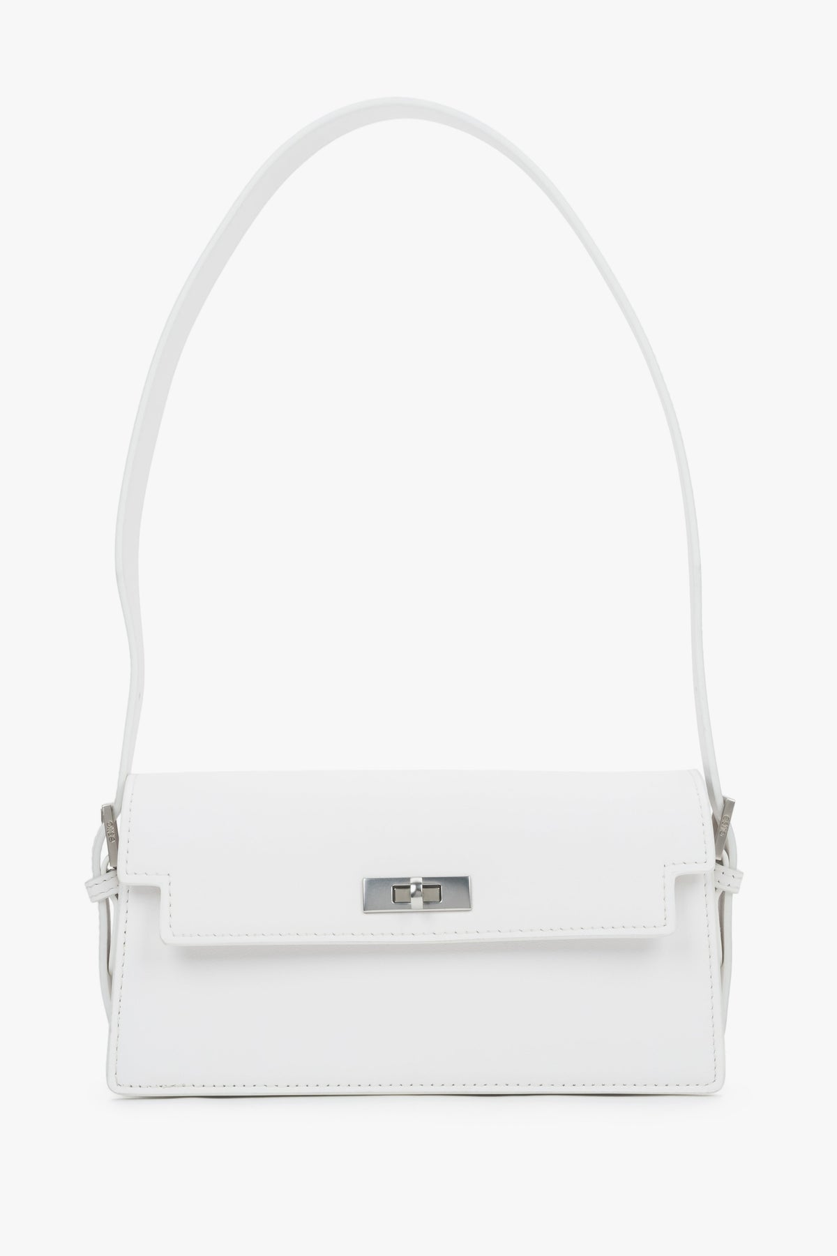 Milchweiße Damen-Schultertasche aus Leder in Vorderansicht