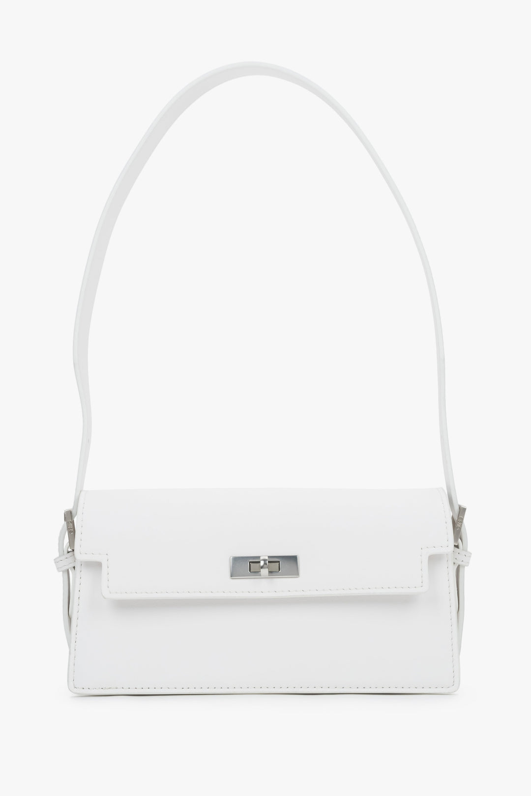 Milchweiße Damen-Schultertasche aus Leder in Vorderansicht