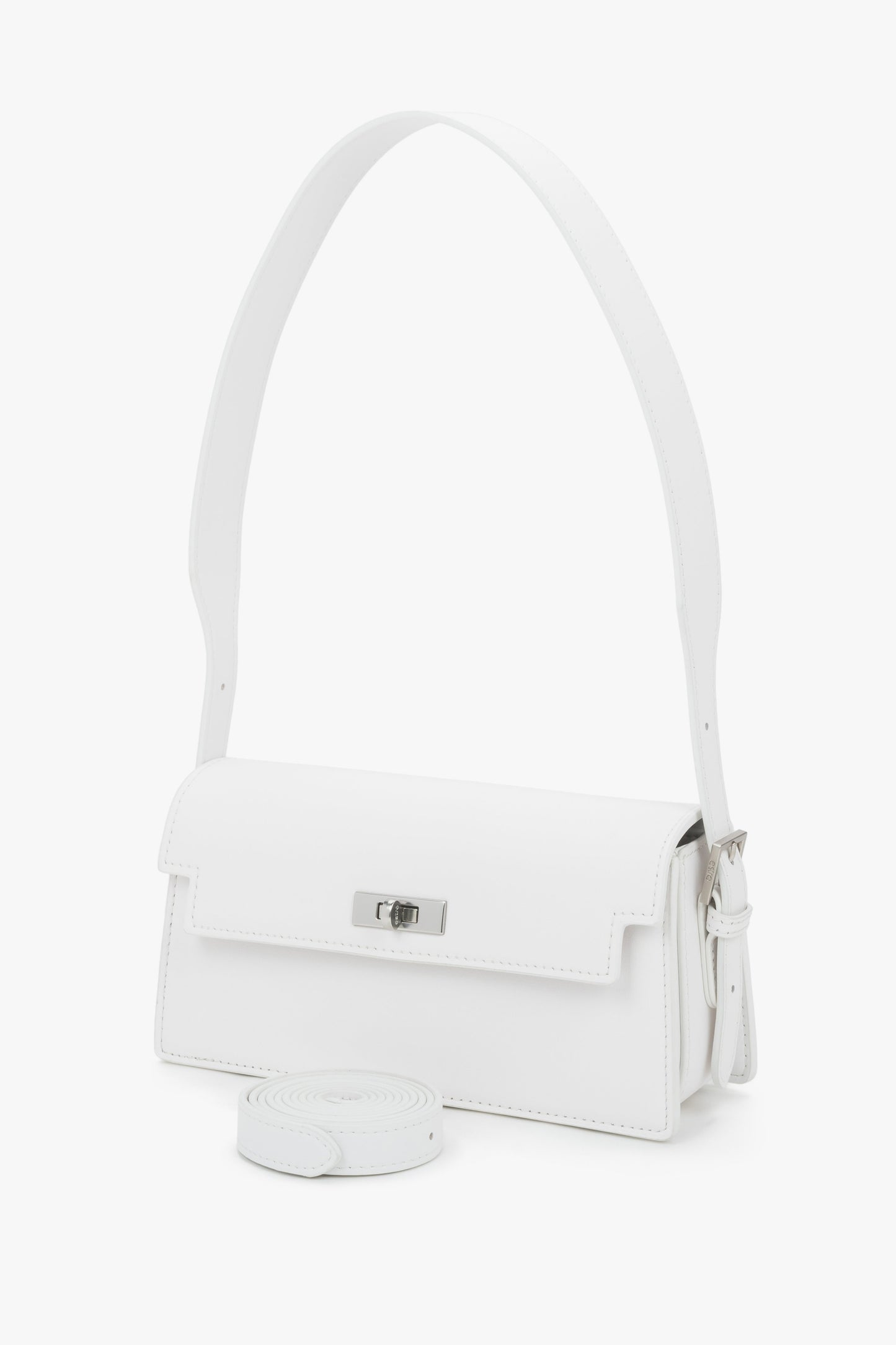 Elegante Leder-Handtasche in Milchweiß schräge Ansicht
