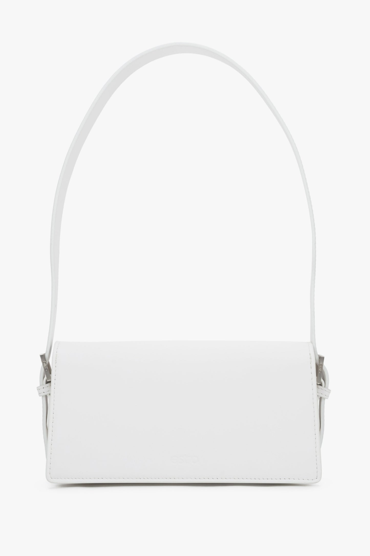 Milchweiße Echtleder-Schultertasche im Profil mit Riemen