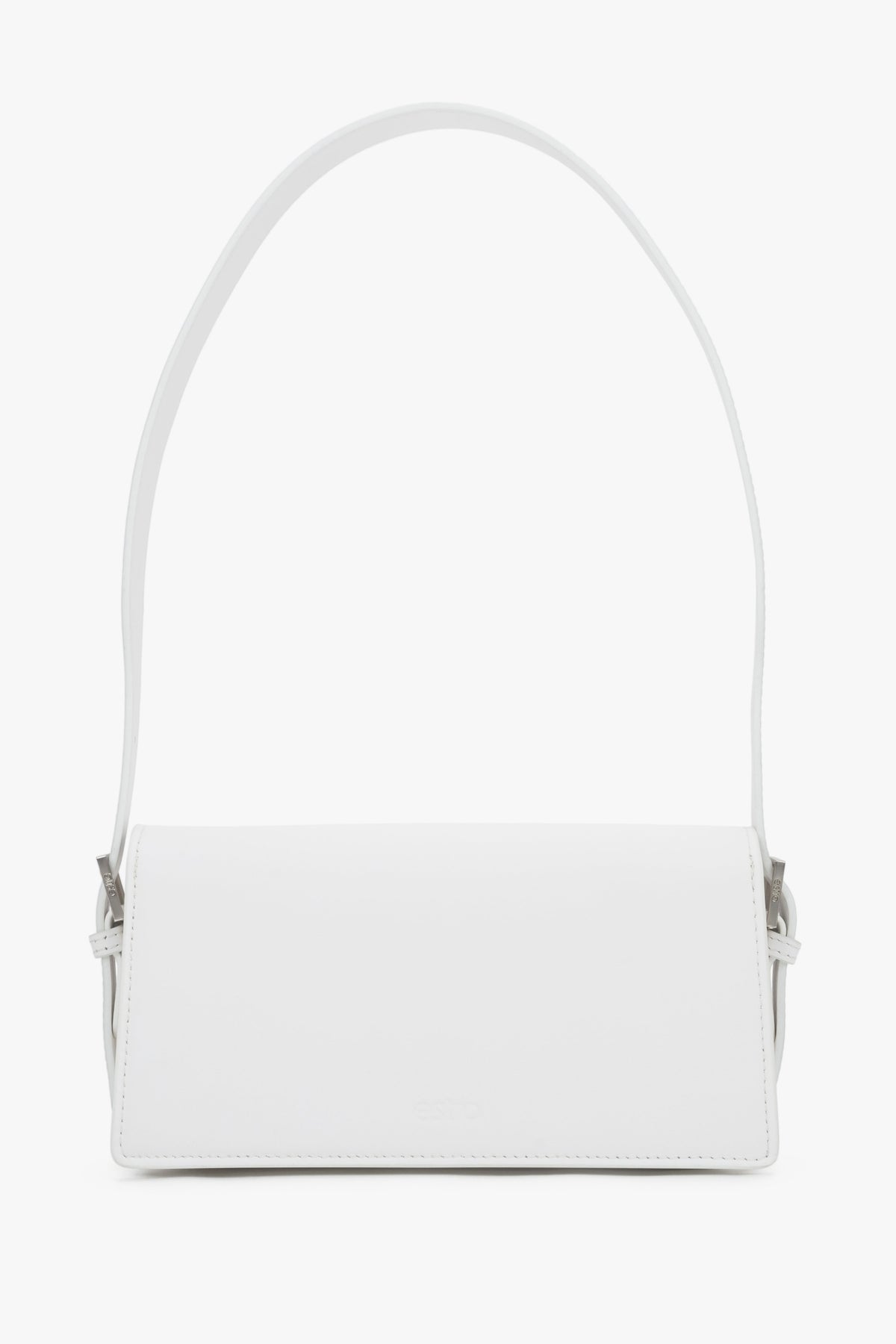 Milchweiße Echtleder-Schultertasche im Profil mit Riemen