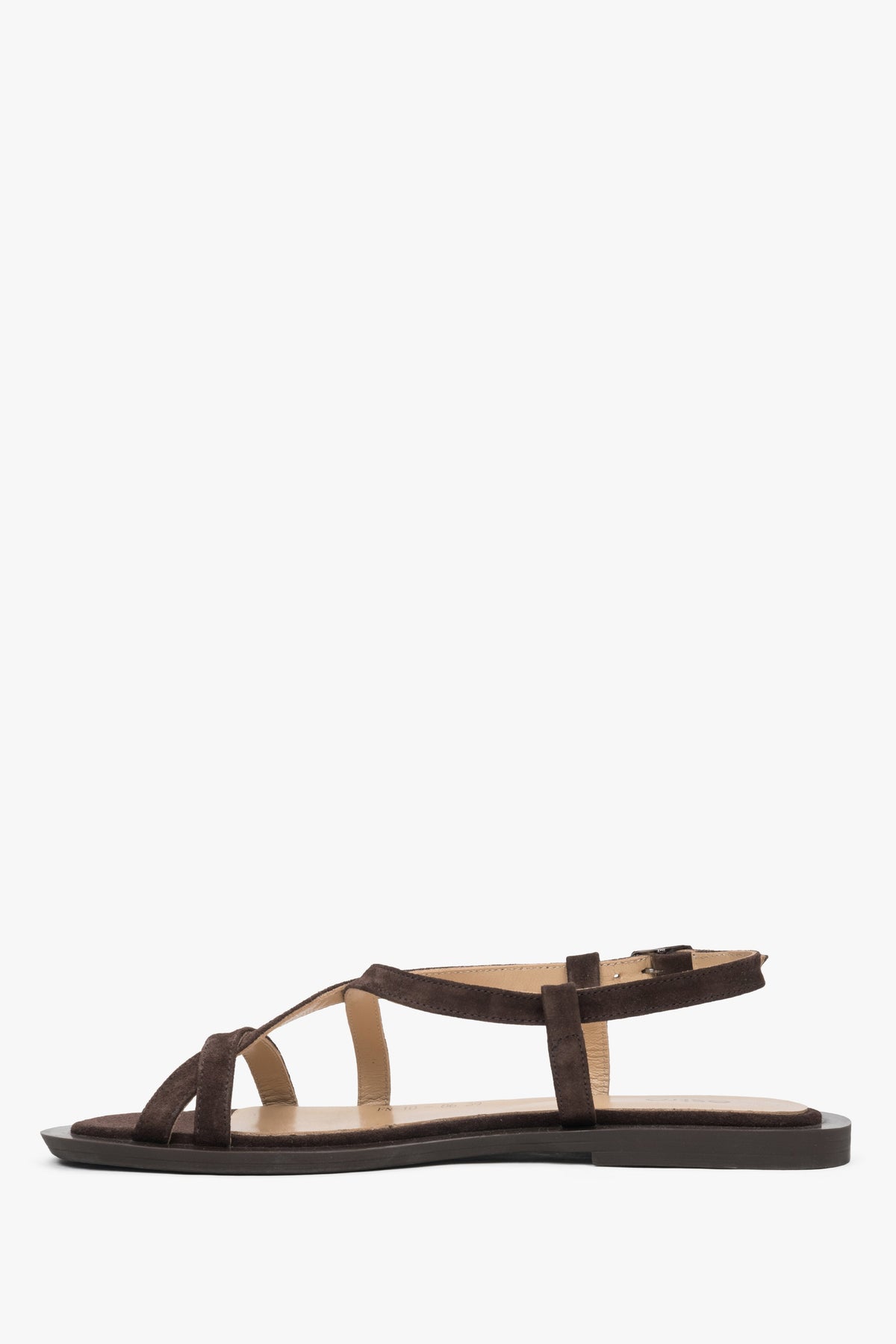 Bequeme braune Damen-Sandalen von Estro aus weichem Echtvelours mit Kreuzriemen für besseren Halt.