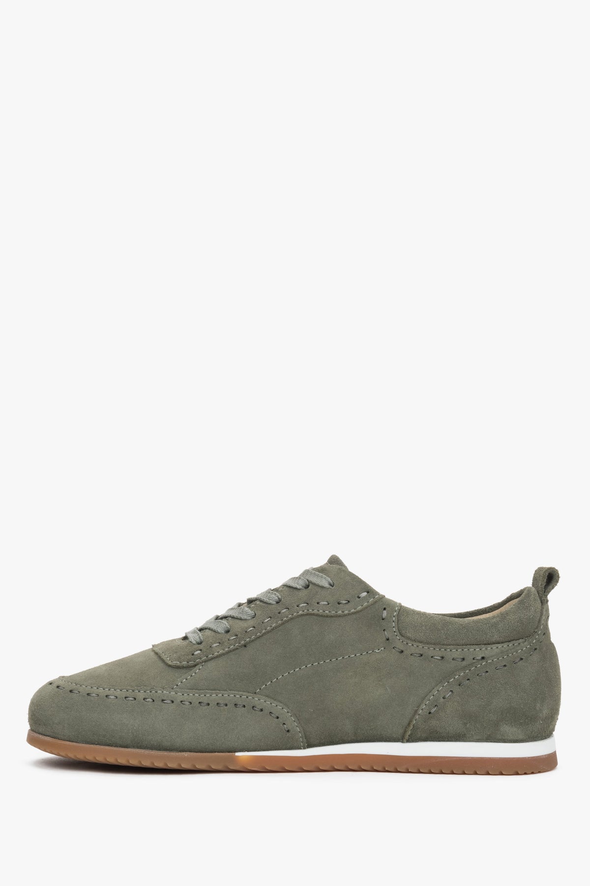 Linke Seitenansicht der bequemen olivgrünen Damen-Sneaker von Estro.