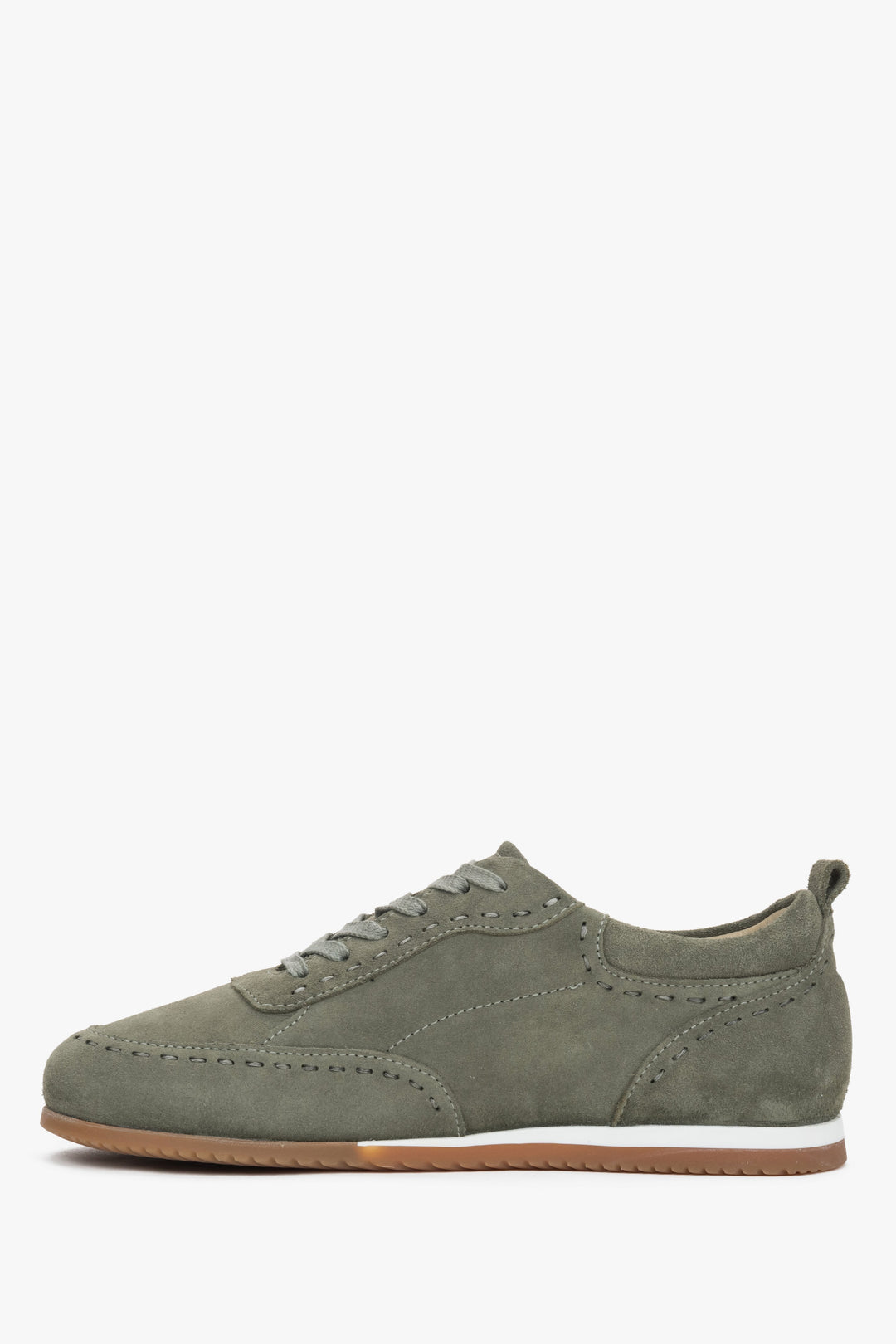Linke Seitenansicht der bequemen olivgrünen Damen-Sneaker von Estro.