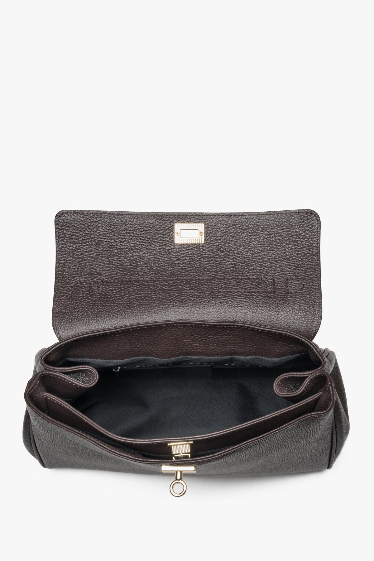 Damen Satchel-Tasche in Dunkelbraun aus hochwertigem italienischem Leder – Draufsicht.
