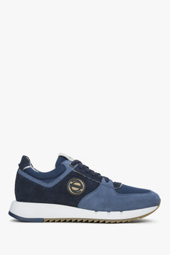 Flaches Seitenprofil der schwarz-blauen Herren-Sneaker aus italienischem Veloursleder