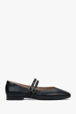 Schwarze Damen Ballerinas aus echtem Leder mit niedrigem Absatz Seitenansicht ER00117152