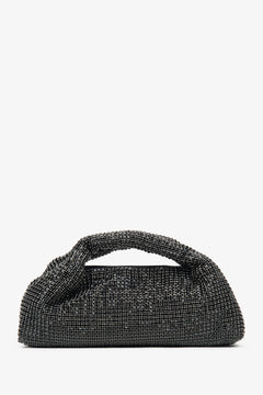 Schwarze Damen-Abendtasche mit Kristallbesatz und strukturiertem Griff Estro ER00116811.