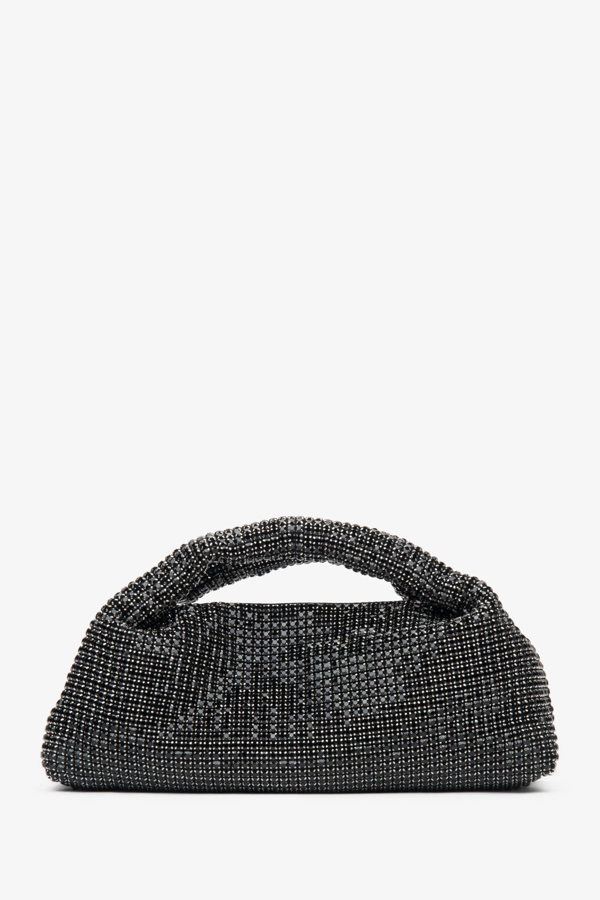 Elegante schwarze Abendtasche für Damen von Estro, verziert mit Kristallen und ausgestattet mit einem strukturierten Henkel.