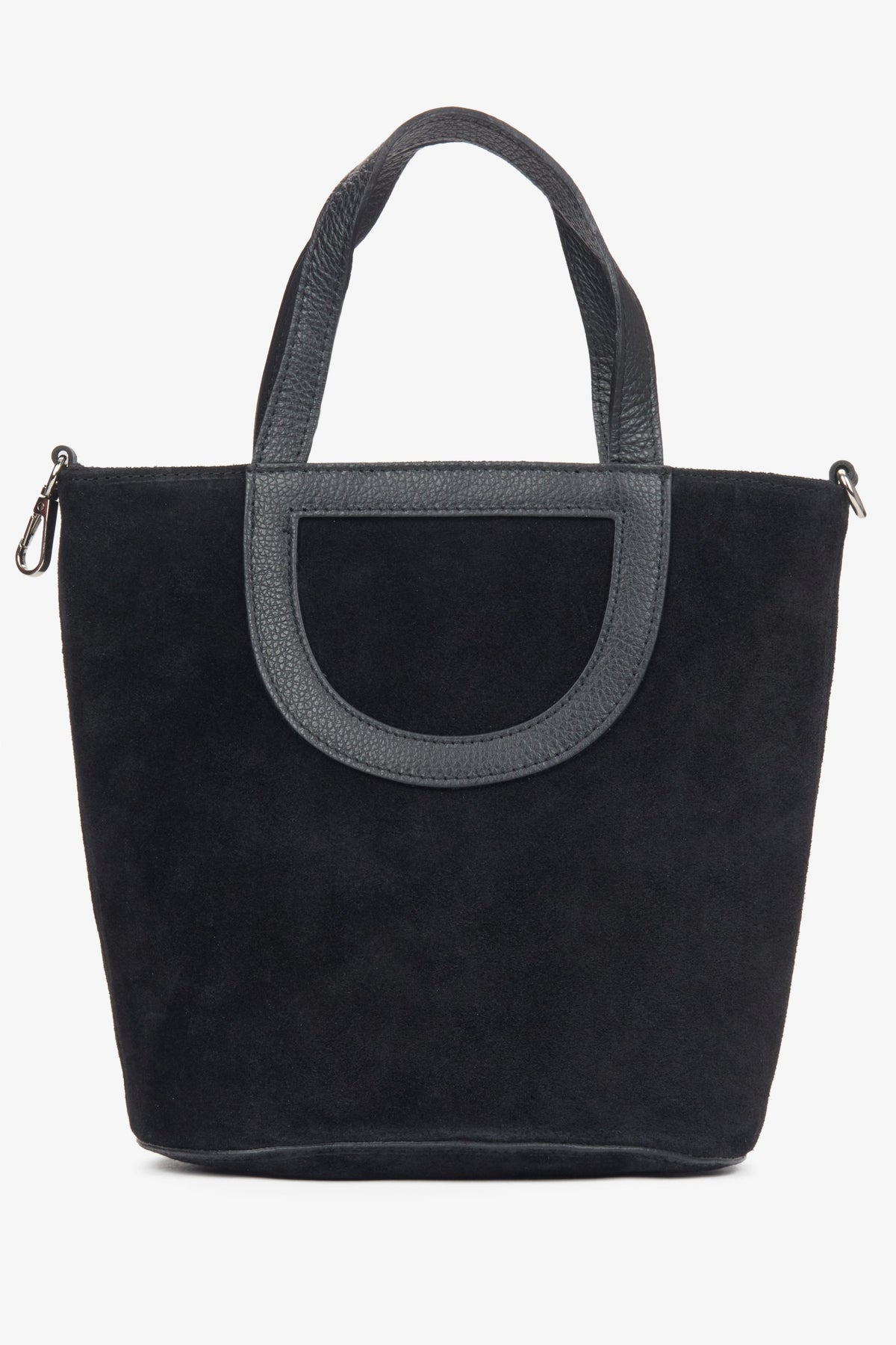 Stylische schwarze Damen-Bucket-Bag, gefertigt aus hochwertigem italienischem Naturvelours.