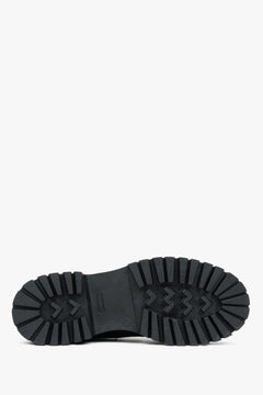 Schwarze Damen-Chelsea-Stiefeletten von Estro – Nahaufnahme der Sohle.