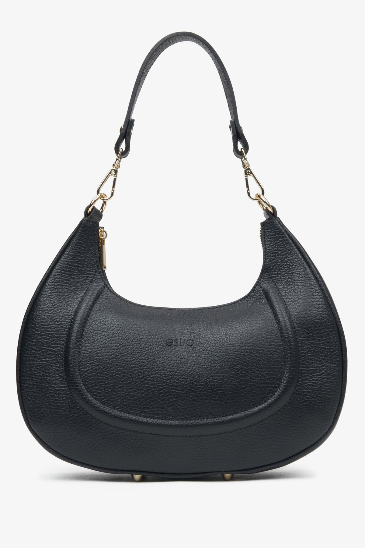 Schwarze Damen-Handtasche in Halbmondform aus edlem italienischem Echtleder Estro ER00116797.