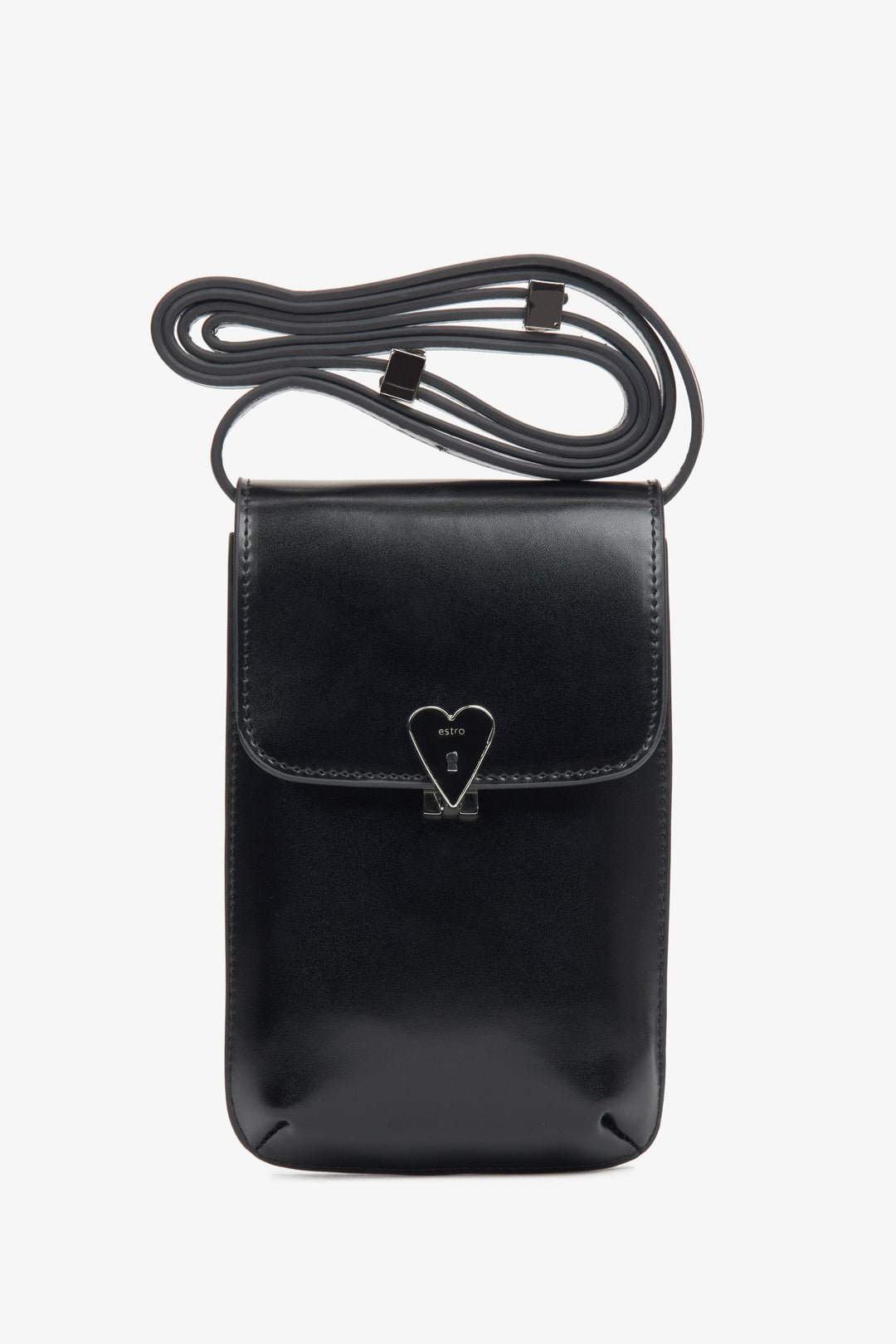 Schwarze Damen-Handytasche aus echtem Leder Estro ER00116266.
