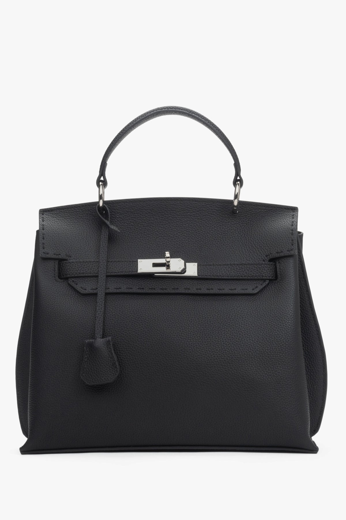 Frontansicht der eleganten Estro Tasche in Koffer-Optik mit silbernen Elementen.