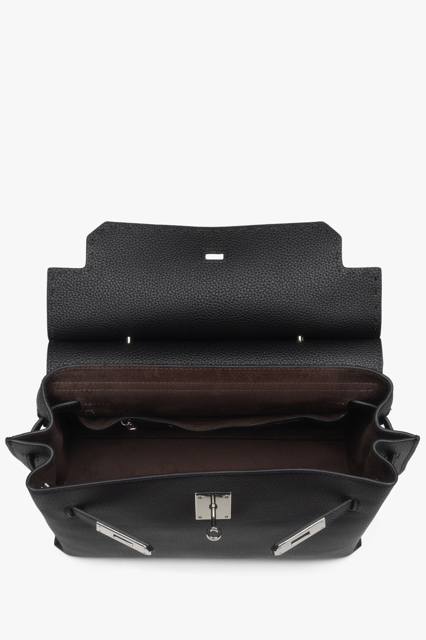 Blick in das Innere der Tasche mit Fokus auf das hochwertige Futter aus Veloursleder.