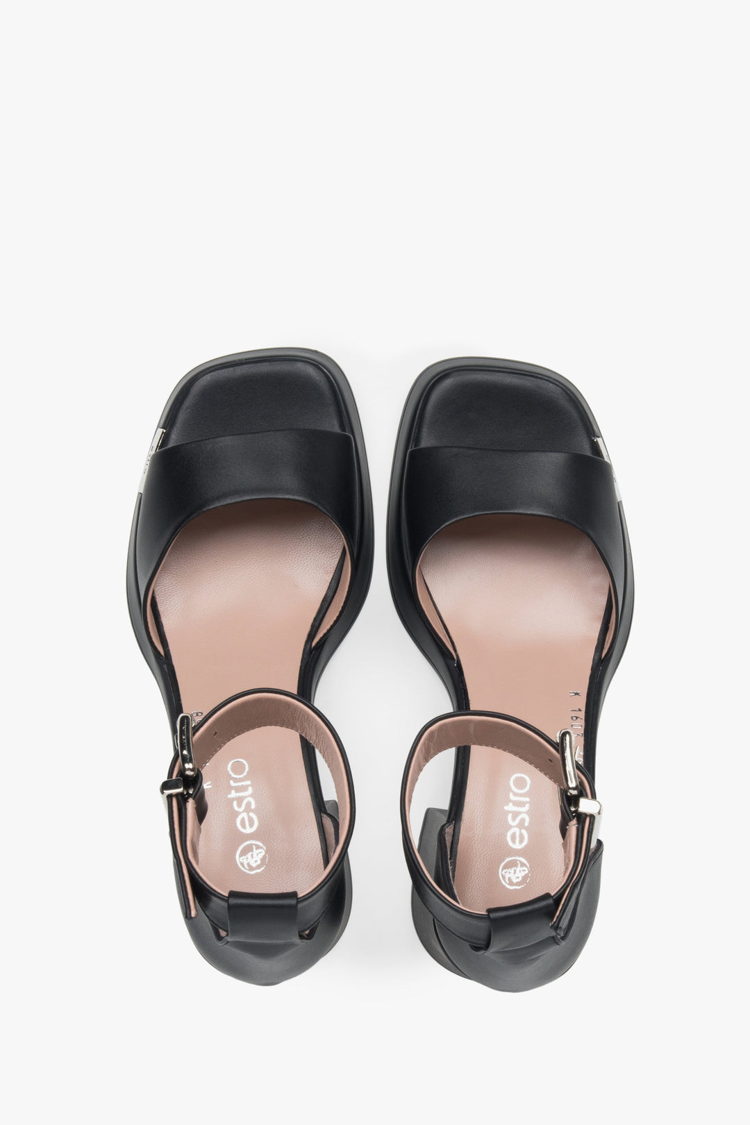 Schwarze Damen-Sandalen aus Naturleder von Estro – perfekt für abendliche Anlässe, mit elegantem Blockabsatz.