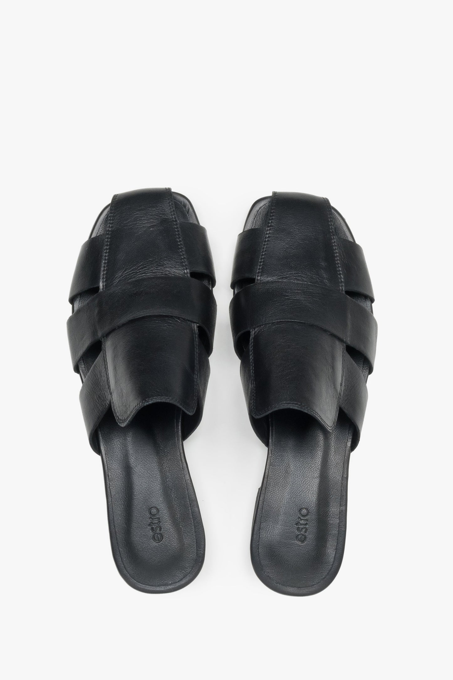 Schwarze Damen-Mules aus Leder von oben als Paar
